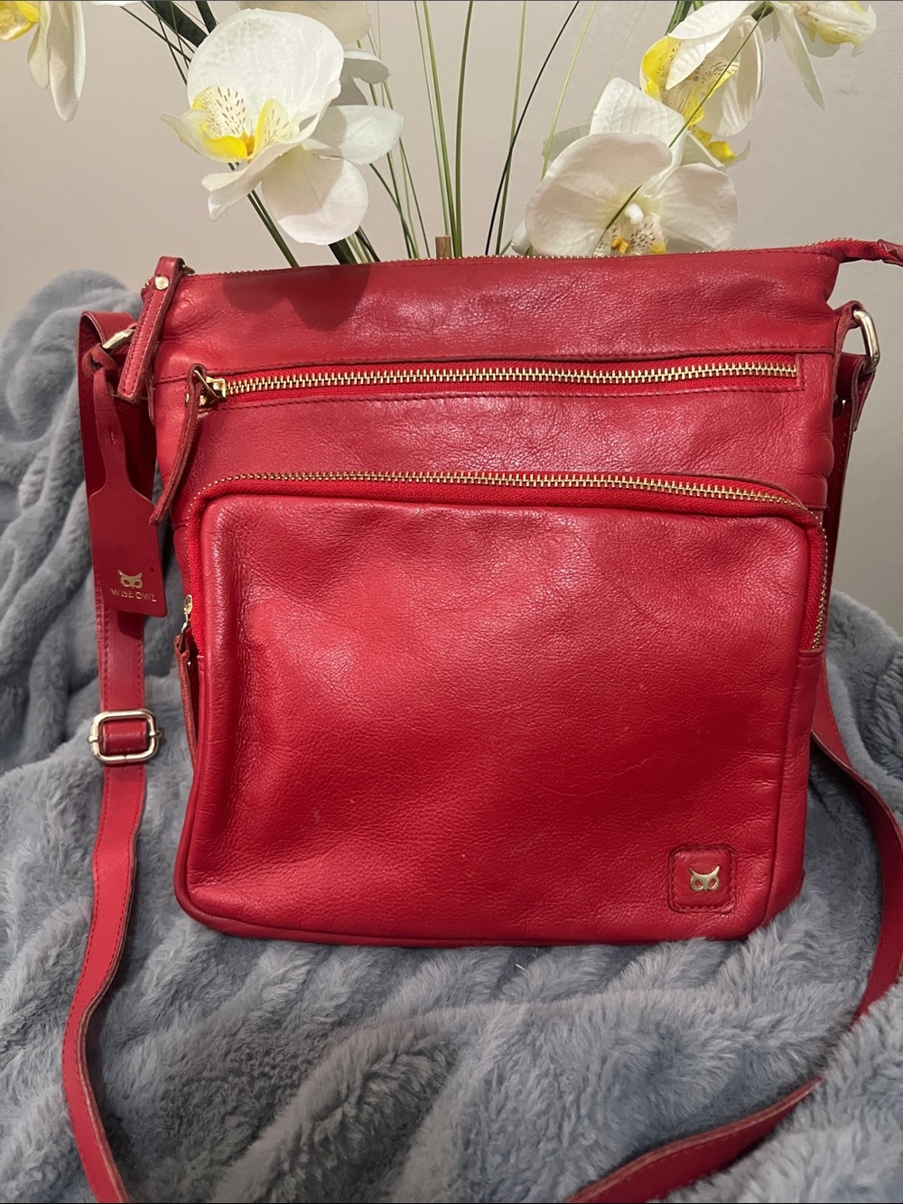 Wise Owl Red Leather Crossbody Bag EUC retail $59